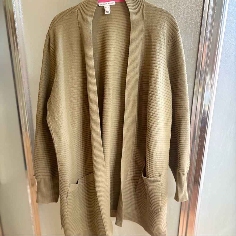 Isaac Mizrahi Olive Ribbed Cardigan